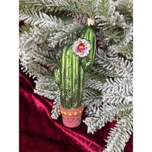 Vintage Christmas - Handblown Glass Ornament - Potted Flowering Cactus - Germany